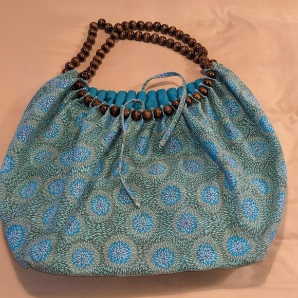 Charming Charlie Turquoise Green Hobo Bag - Tote - with Wooden Bead Handles - Picture 1 of 6